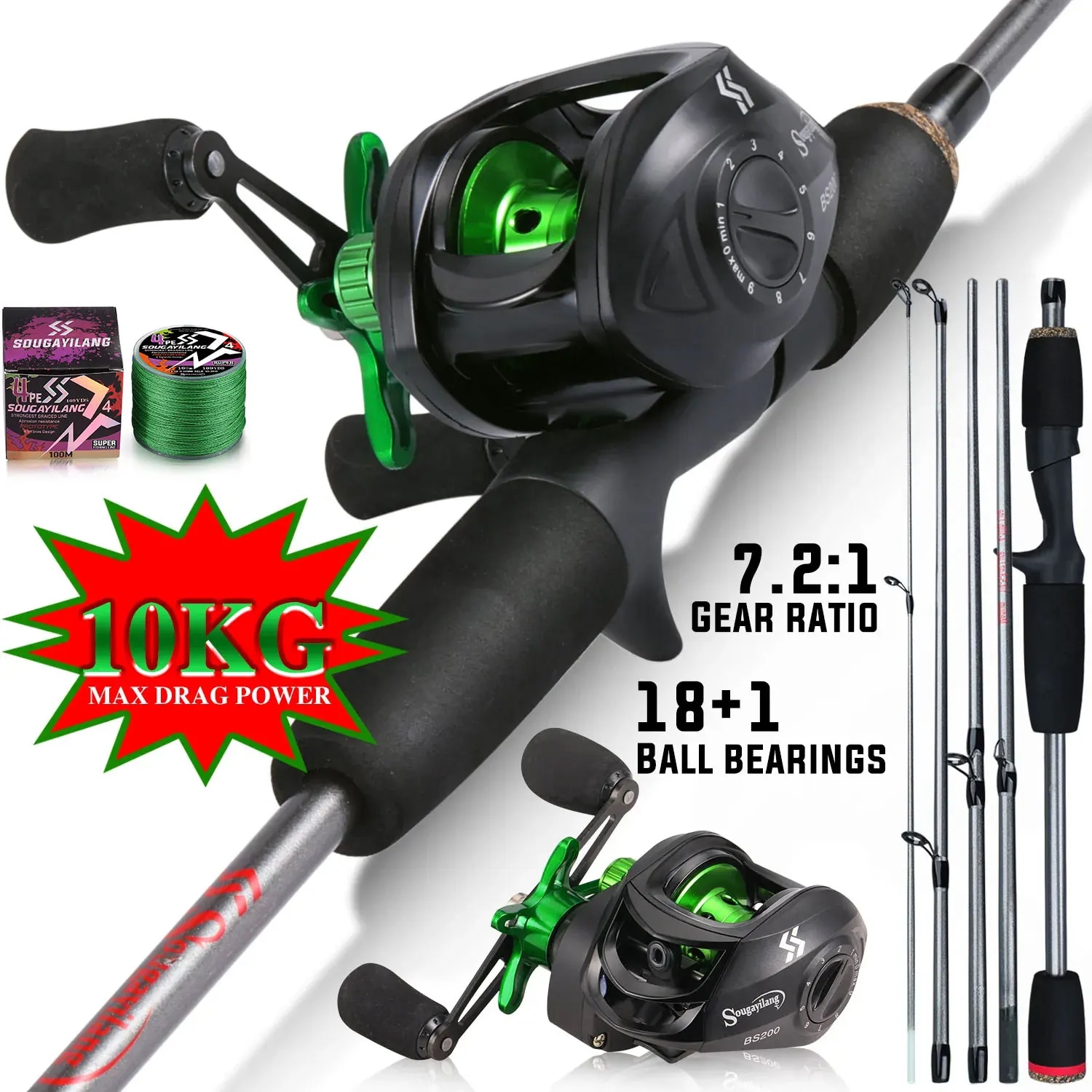 Fishing Rod Combo - Комбинированная удочка Sougayilang 1,7 м, кастинговая